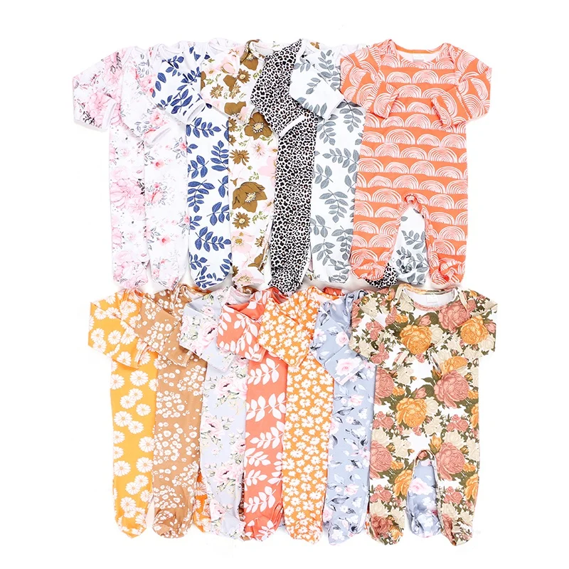 

Long sleeve lapped shoulder snap floral print baby clothes boy girl baby romper, As the picture