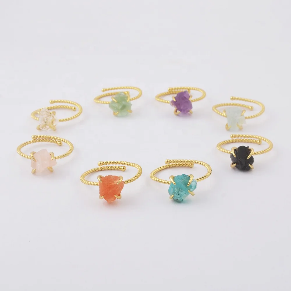 

ZG0447 Stacking Natural Aquamarine Rings Jewelry Women Claw Set Gemstone Natural Healing Crystal Rings