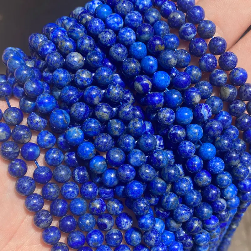 

High Quality Natural Stone Beads 4/6/8/10/12mm Round Loose Lapis Lazuli Stone Beads Bracelet, Blue as picture
