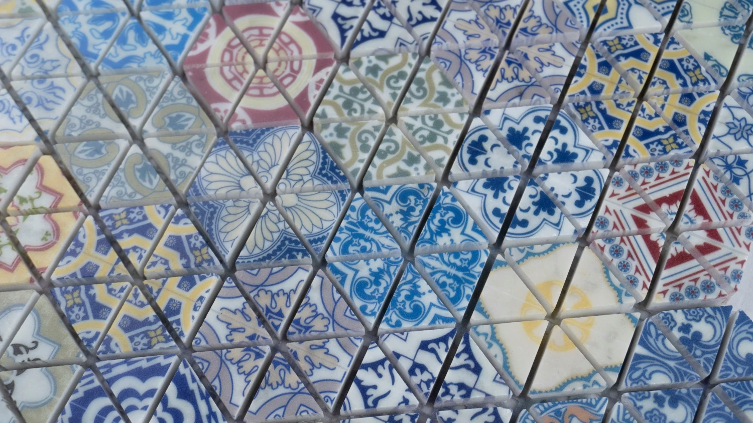 Mixed Blue Color Hexagonal Marble Mosaics Stone Mosaic Inkjet Printing  Artificial Stone Mosaic