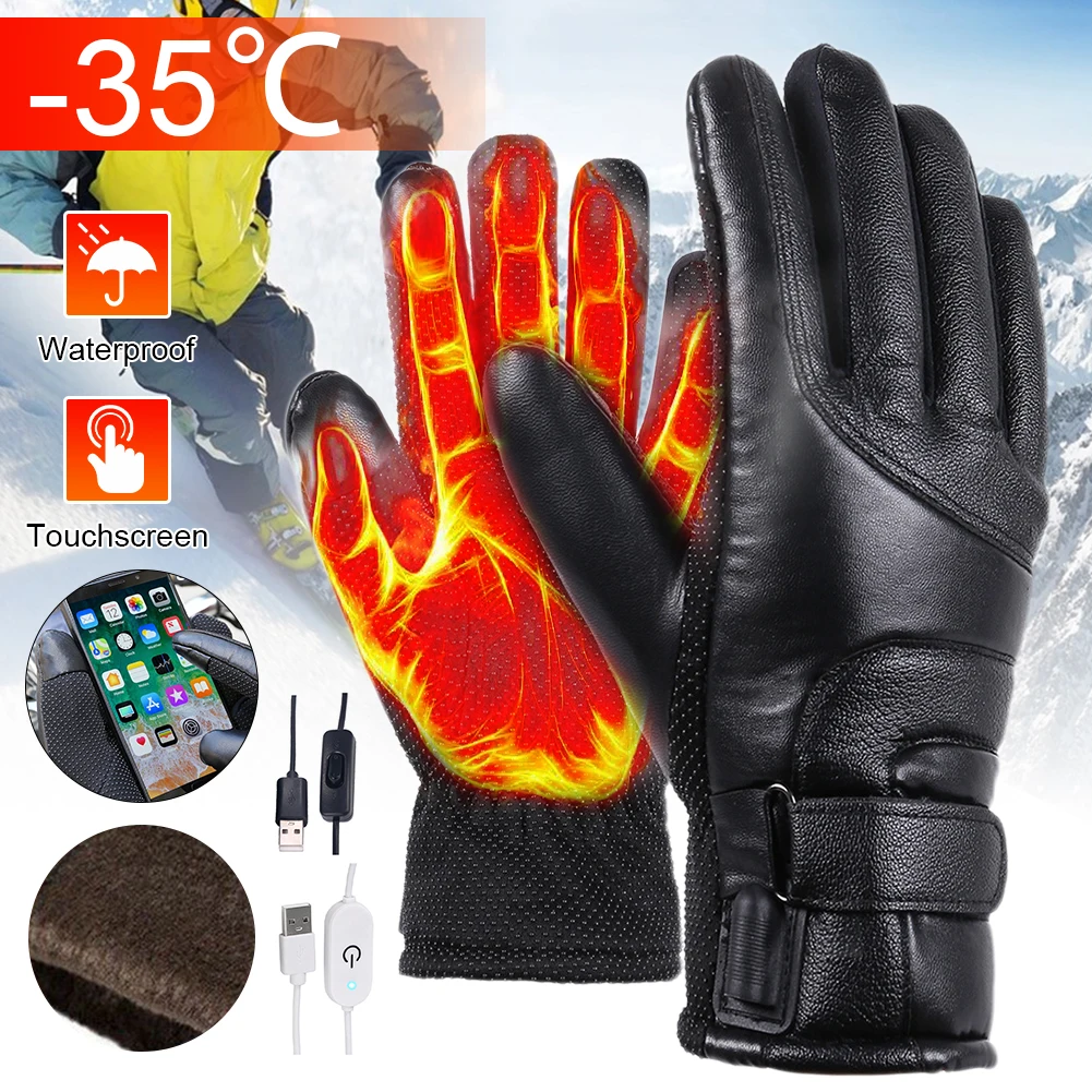 

Winter Motorcycle Riding Electric Heated Gloves Waterproof Windproof Warm Heating Touch Screen USB Powered Heated Gloves, Black