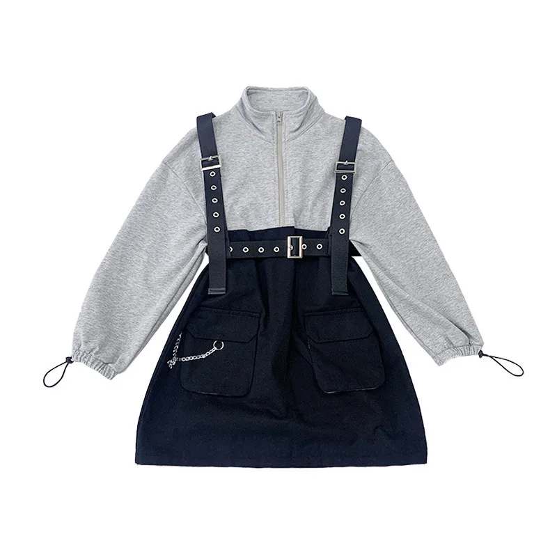 

H810 spring new arrival fashion baby girls patchwork clothing sets big kids fleece overall dress boutiques wholesale