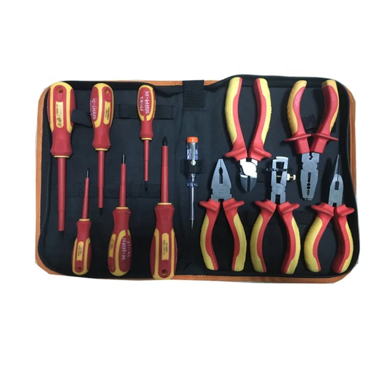 

KAFUWELL-C4017B 12pcs VDE Insulated Tool Set Professional SL PH Screwdriver CR-V 6" Electricians pliers with portable cloth bag