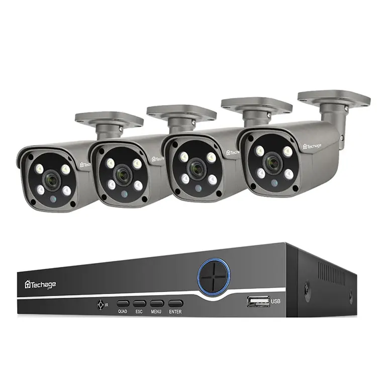 

4PCS Wired Cctv Gun Camera Motion Alert 8 Channel NVR 8MP 4K Home Security Camera System