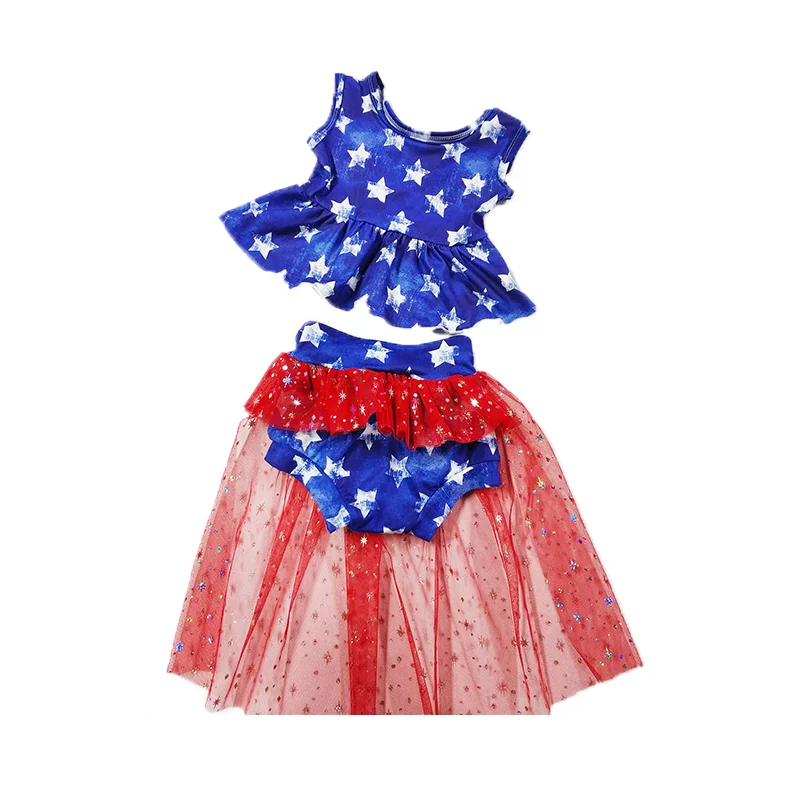 

Cute Baby Clothing Sets Tutu Dress Halter Top and Bummies 2 piece Outfits for 4th of July