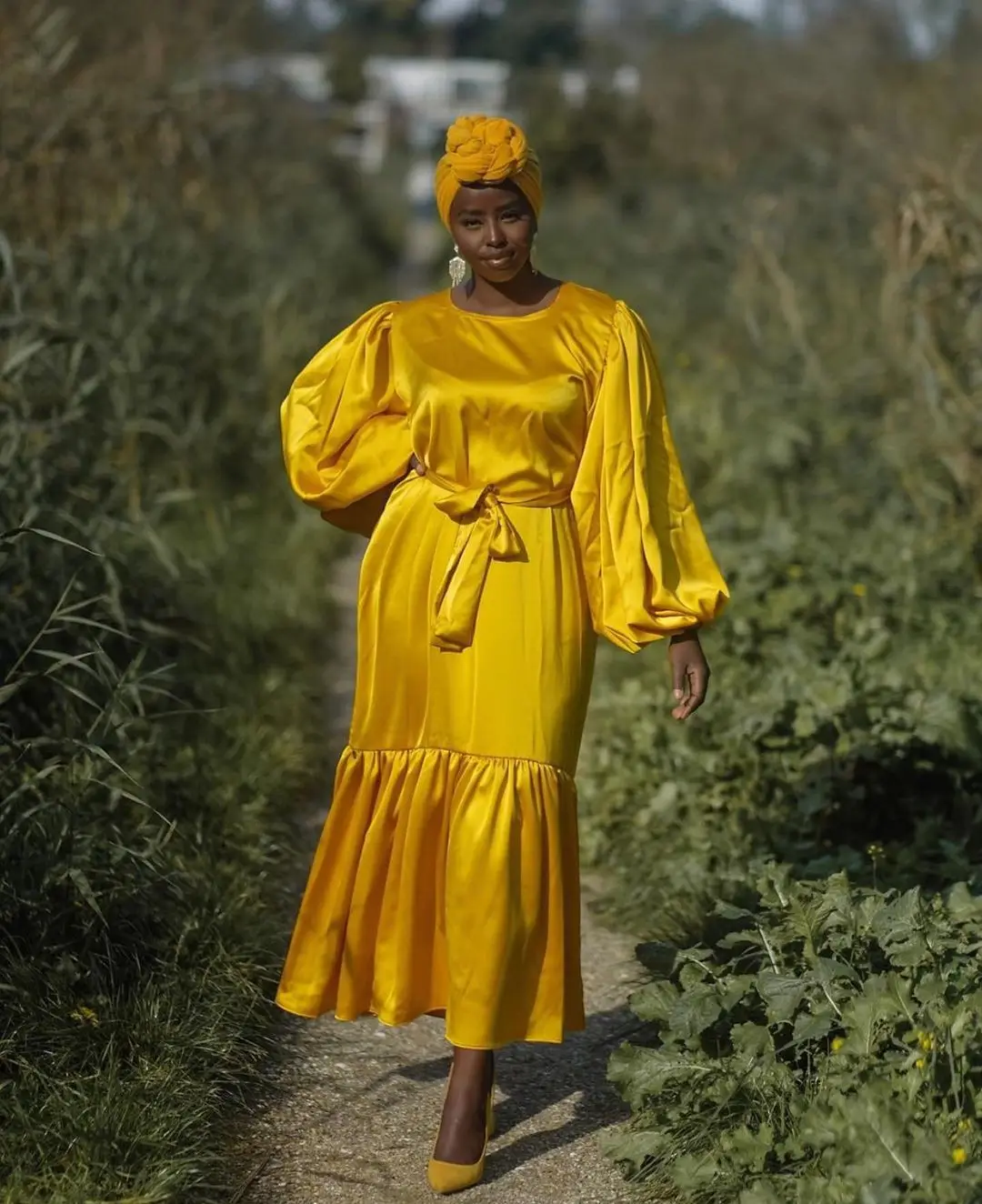 

Islamic silk dress muslim satin muslim dress puff sleeve african dresses for women elegent fashion style, 4 colors