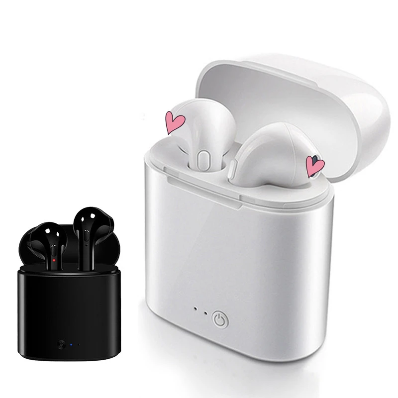 

free sample i7s earbuds portable wireless earphone sport earbuds with charging box, Black, white