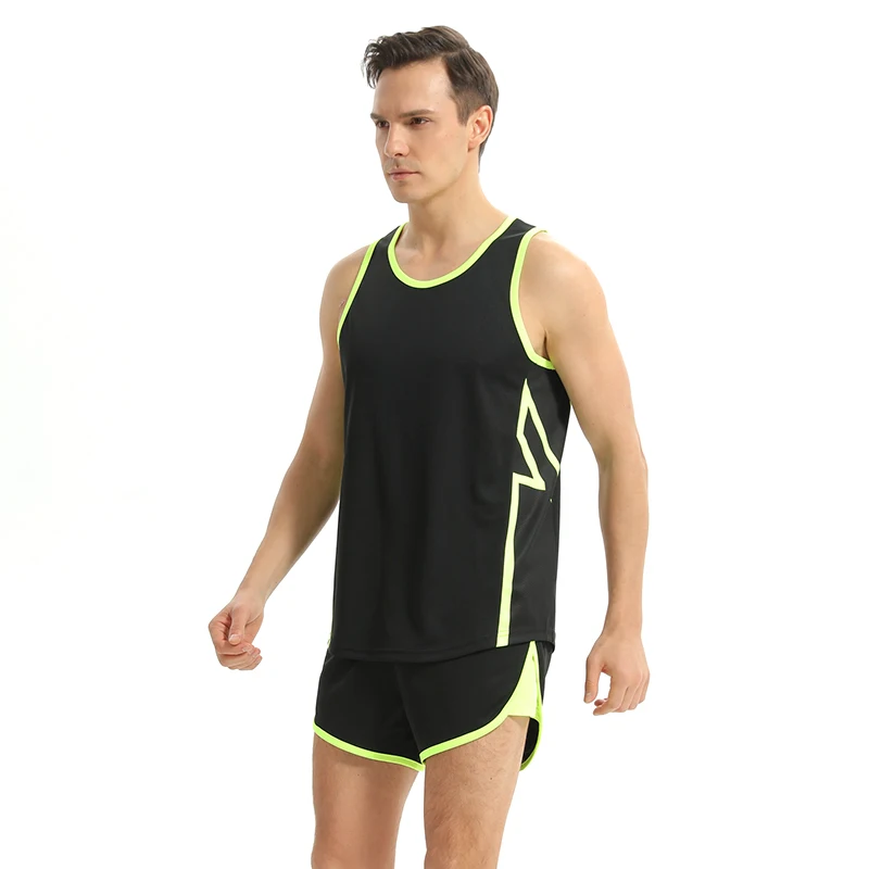 

OEM blank Marathon men shirt shorts track suits Sets 100% Polyester Sleeveless track and field uniforms