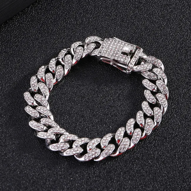 

12mm Hip hop Jewelry Gold Silver Material Bracelet Iced Out Men Cuban Chain Bracelet, Custom colors accepted