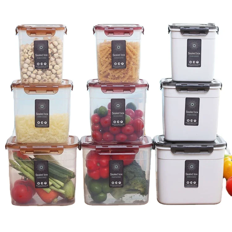 

Refrigerator Organizer Airtight Keep Fresh Plastic Rectangle Fridge Food Storage Container Box With Lid, Gray