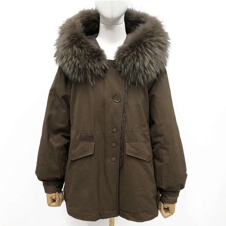 

Brown long parkas jacket 90% white duck down winter jacket women parkas jackets with raccoon fur collar