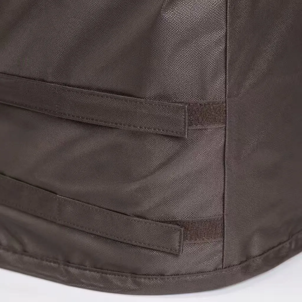 Close up of heavy duty spa cover fabric with velcro straps and reinforced stitching
