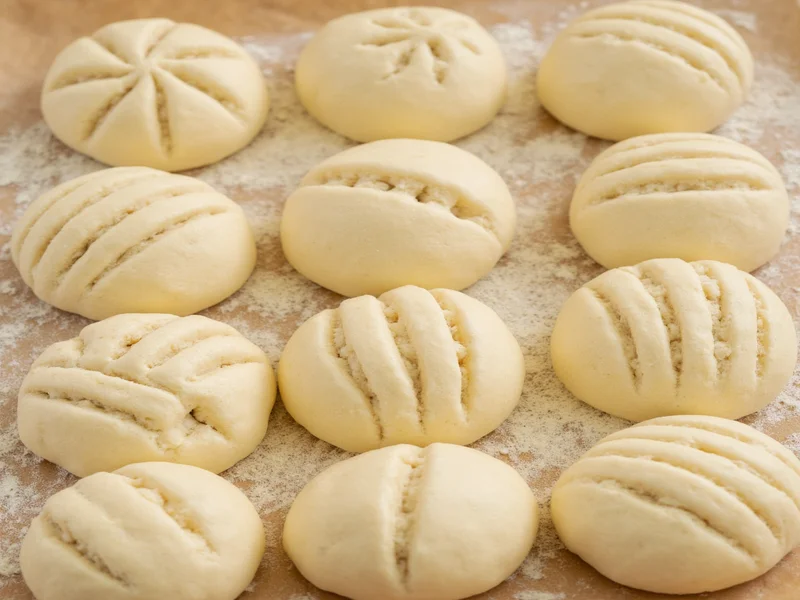 Various scoring patterns on proofed yeast bread dough before baking