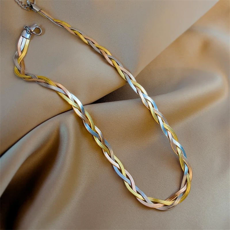 

collar de Niche design hand woven titanium steel necklaces for women new fashion personality choker chain necklace for men