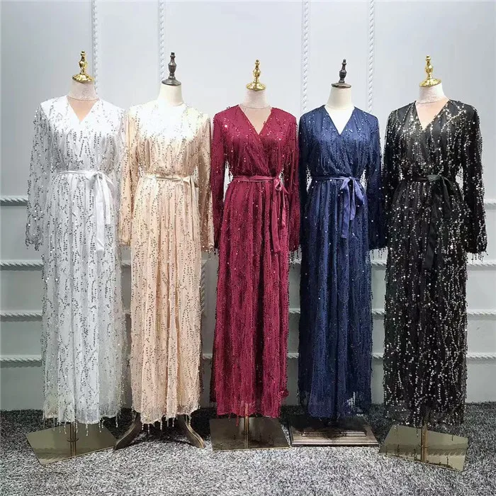 

New arrival fashion women dress shinning sequin abaya, Beige,black,white,navy,wine red