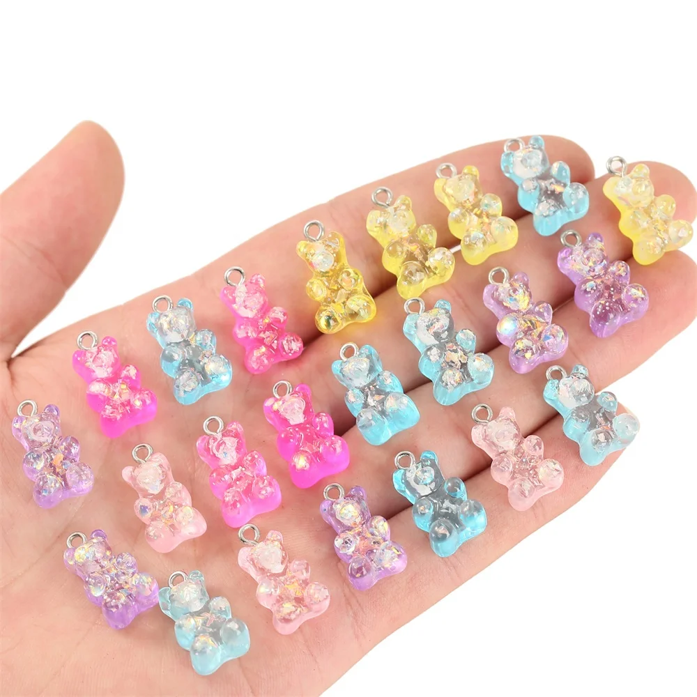 Kawaii Glitter Gummy Cartoon Bear Resin Pendant Charms For Necklace Earring DIY Jewelry Making Findings Accessory Charms