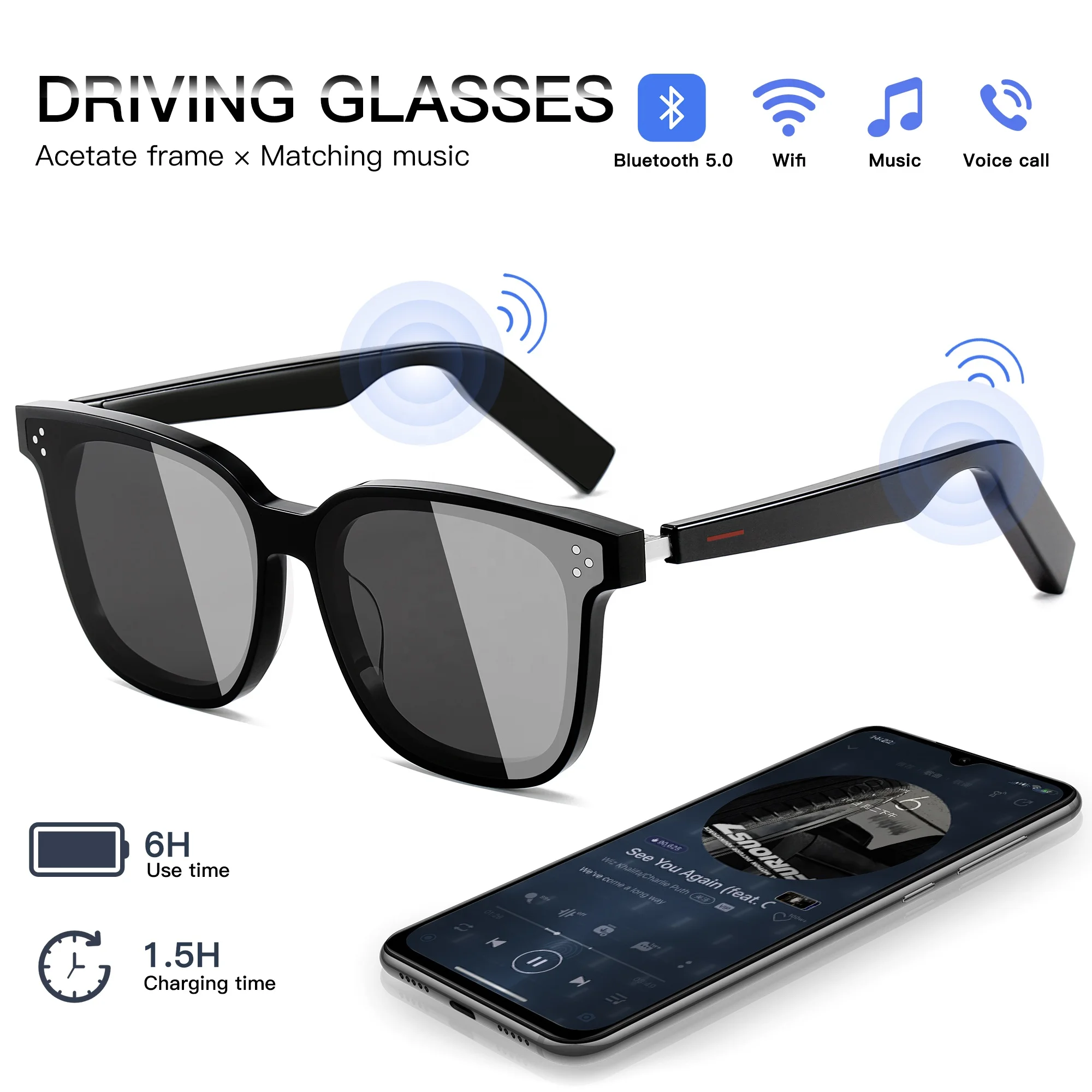 

E9-1 Wireless 2022 Earphone Sunglasses UV 400 Headphone Bone Conduction Smart Music Sunglasses