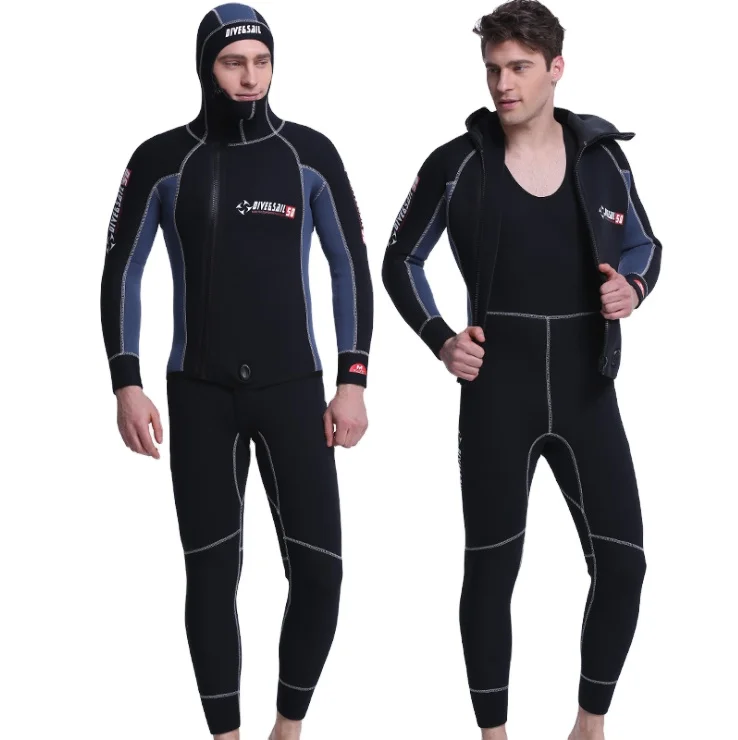 

Wetsuit male 5MM long sleeve split hooded thick warm two-piece wet snorkeling surfing free diving suit