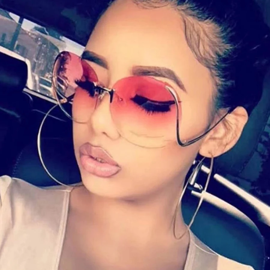 

2021 brand fashion women trendy colorful oversize rimless round shades sunglasses