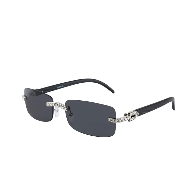 

Rhinestone Square Sunglasses Luxury Wood Buffalo Horn Diamond Carter Sun Glasses Fashion Mens Rimless Sunglass Shade Eyewear
