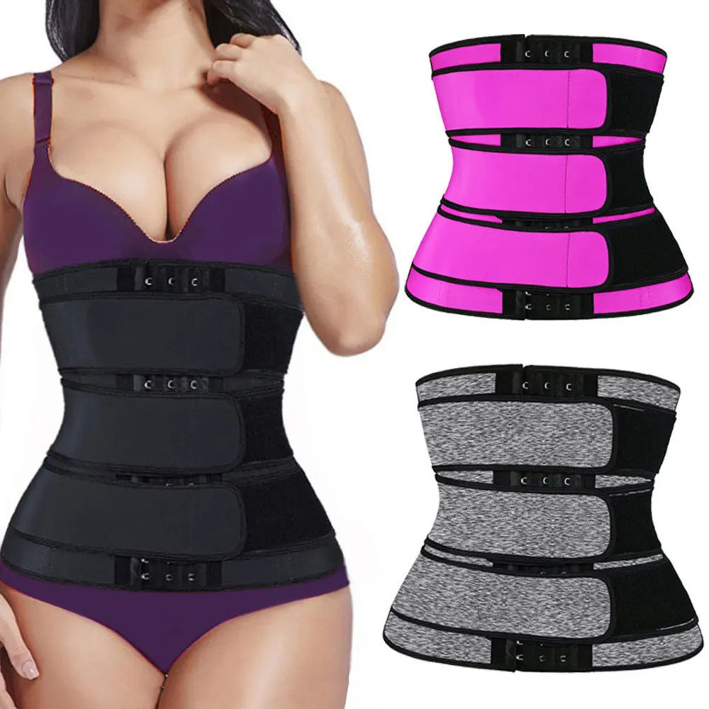 

Long Torso Private Label Double Belt 3 Strap Pink Sauna Detachable Plus Size wholesale Men Women Neoprene Corsets Waist Trainer