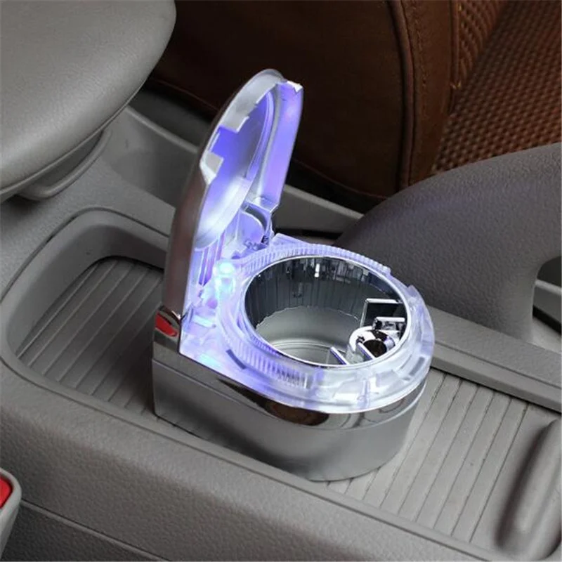 

Metal Mini Car LED Light Ashtray, Black/sliver/blue