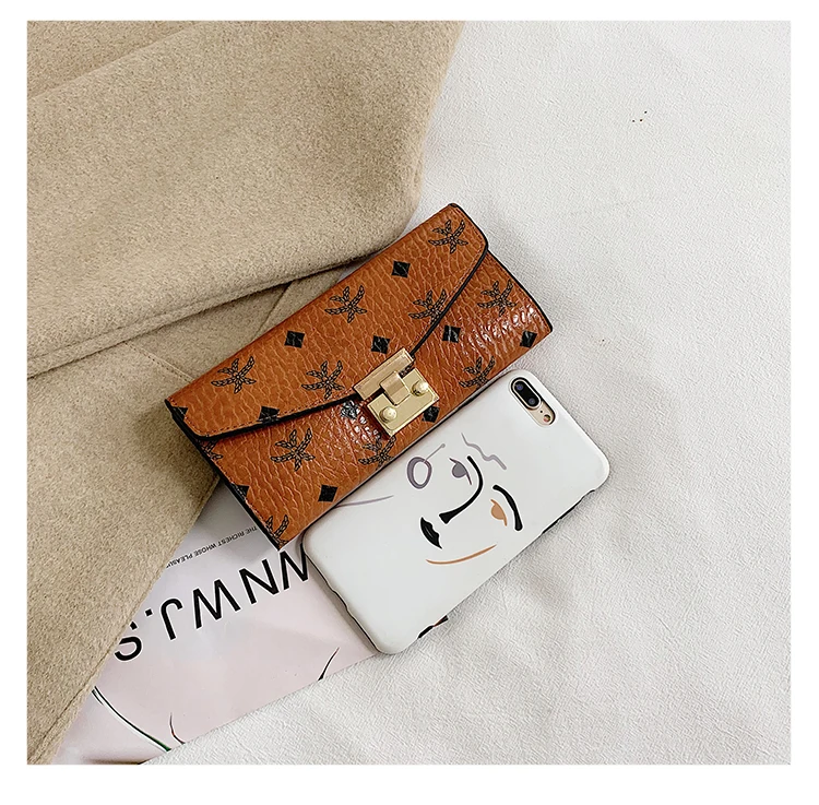 

Fashion Style Ladies Long Wallet With Metal Buckle Lock Purse Women Three Fold Wallet Card Coin Purse Women Girls Purse Bags