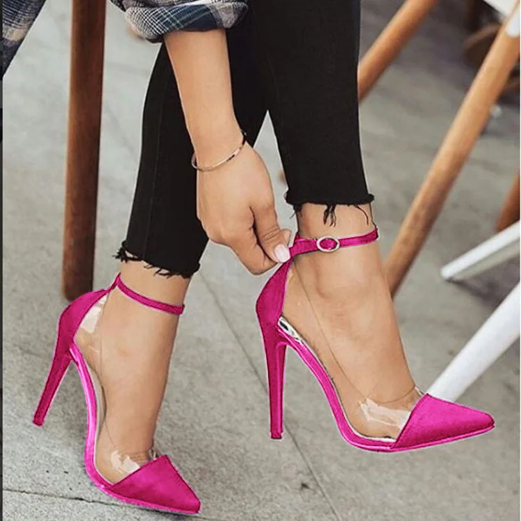 

2021 New Style High Heel Pointed Toe Color Matching Belt Buckle Fashion Ladies Single Shoes