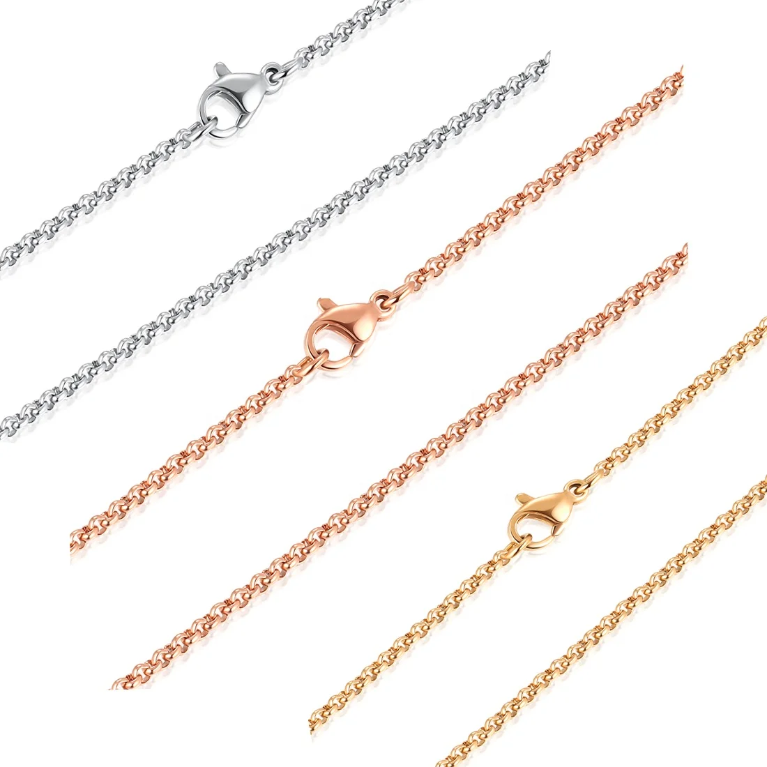 

Wholesale Jewelry Stainless Steel Rolo Chain Necklace Men Women Round Link Necklace Chains Gold Silver Rose Gold 16-36 Inches