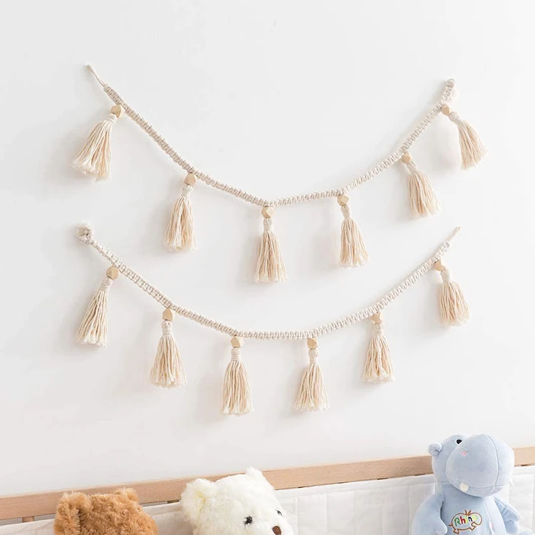 

Bohemia new design tassel handmade children kids room garland boho basket wall hanging macrame decor, As picture