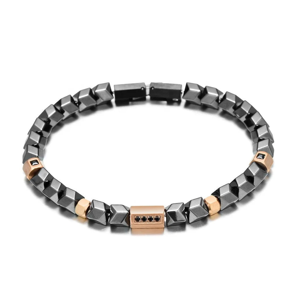 

REAMOR New Men Bracelet Free Match Stainless Steel Bracelet Detachable Natural Stone Gun Black Plate Hematite Bracelet for Men