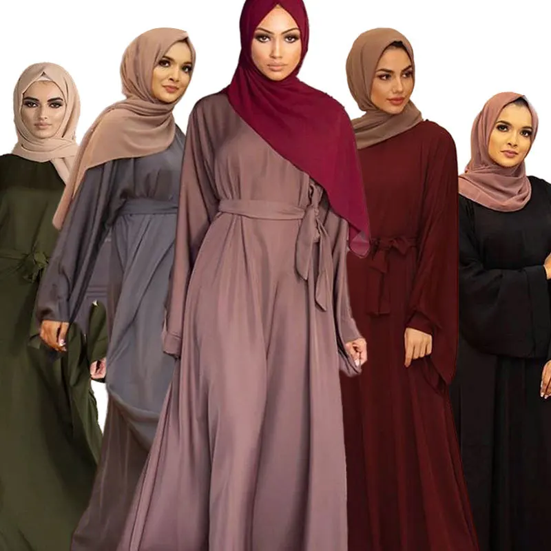 

Wholesale Long Scarf African Hijab Dubai Turkey Solid Color Simple Modest Kaftan Islamic Clothing Abaya Muslim Dress For Women