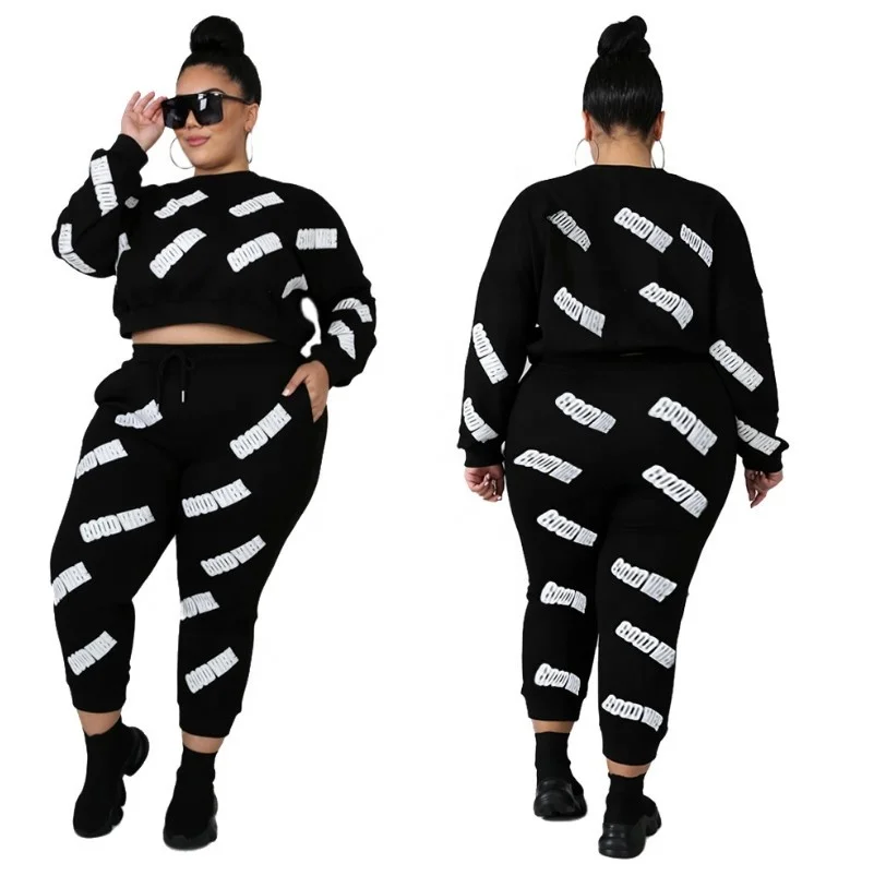 

Fashion Jobher 2020 Velour 4Xl Pants For Pc Fat Jogging Big 2 Pieces Designs Autumn Women Plus Size Set, As shown