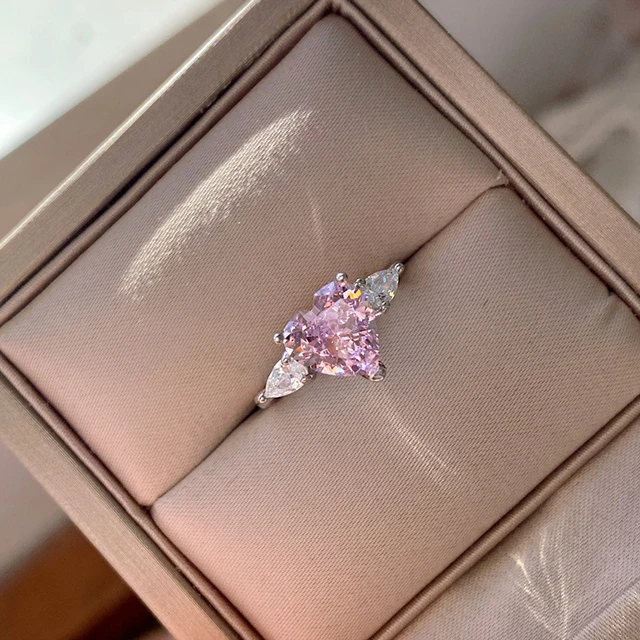 

925 sterling silver pink diamond rings womens heart engagement ring