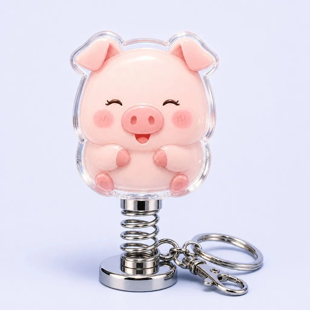Blush Pink Piglet of Joy Spring Bobblehead Keychain