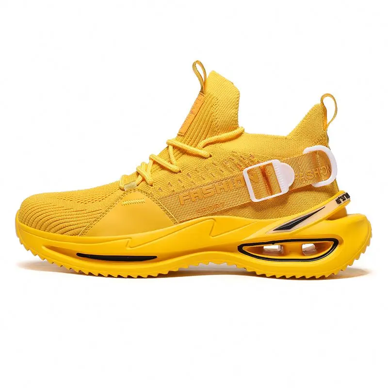 

High popularity new fashion Orange Fly Weaving upper Shockproof Breathable man sport shoes running Sneakers Walking Shoe, Black / white / yellow
