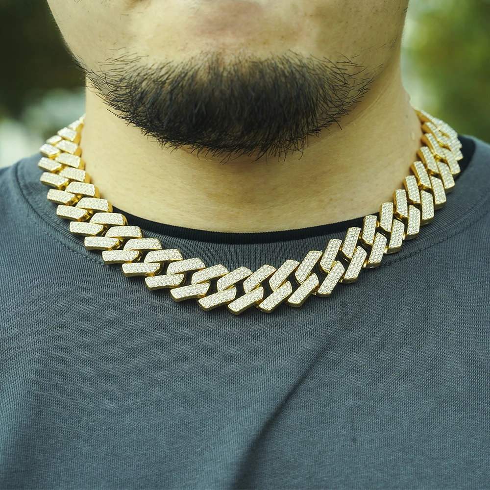 

Hip Hop Jewelry 20mm 18k Gold Miami Cuban Chain Hip Hop iced out Diamond Cuban Link Chain Jewelry Necklace