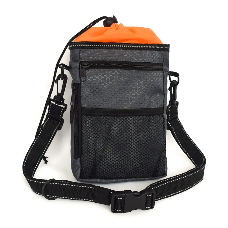 

Small Waist Pack Washable Waterproof Packaging Pet Dog Treat Pouch Bag with Drawstring Inner for Walk Training, Black,grey
