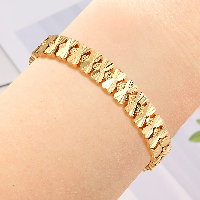 Luxury 24k Gold Dubai Popular Mini Heart Gold Beads Bracelet Jewelry
