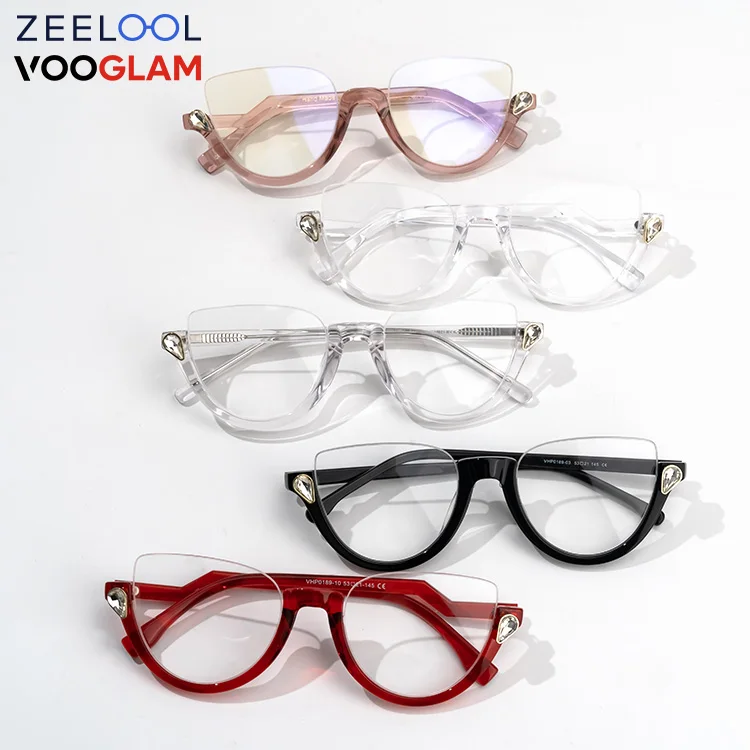 

Italy Designer Elegant Female Acetate Rimless Cat Eye Prescription Glasses Frame with Demo Lenses