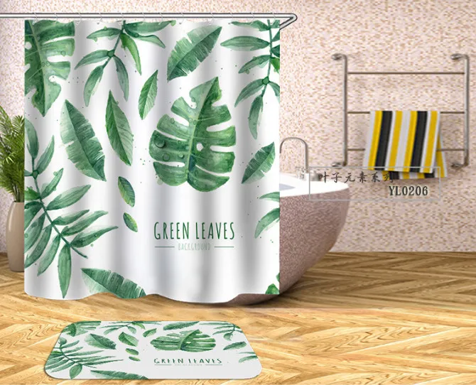 

G&D Wholesale Leaf Print Waterproof Mildew Bathroom Shower Curtains