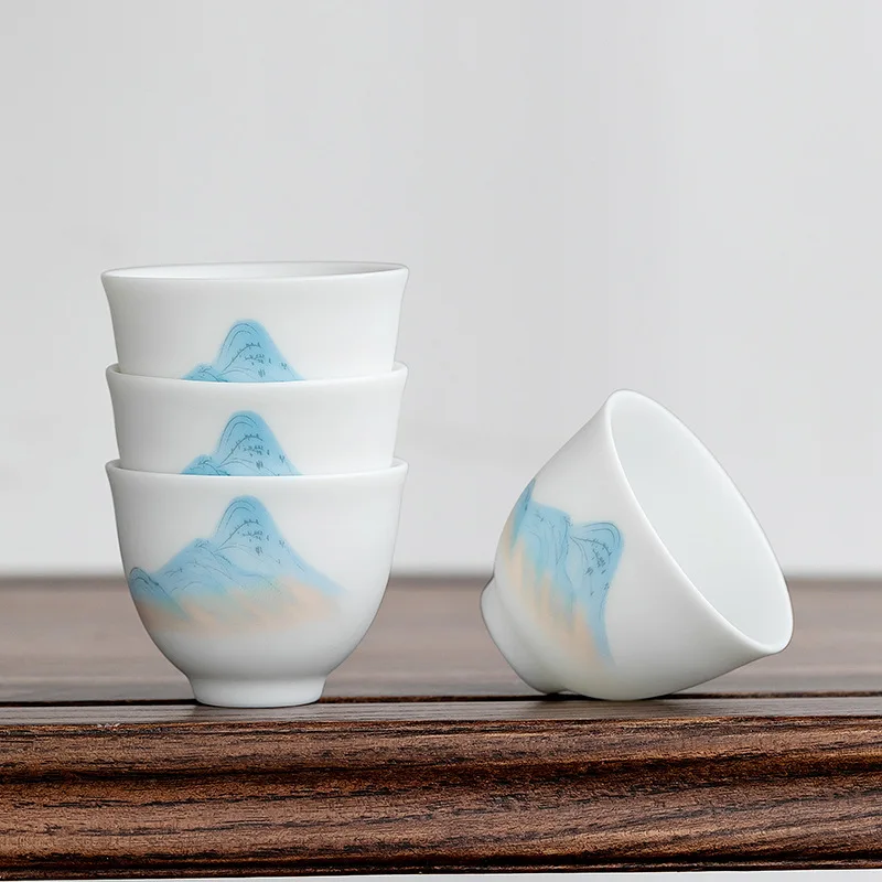 

white porcelain hand drawn glaze Cup TeaCup jade porcelain kung fu tea teaware single tea cup Pu'er Cup ceramic mug