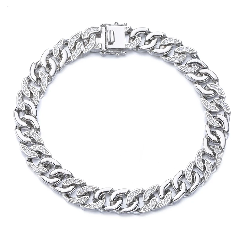 

ZHILIAN Luxury 925 Sterling Silver Cuban Link Bracelet Zircon high quality Curb Men Bracelet
