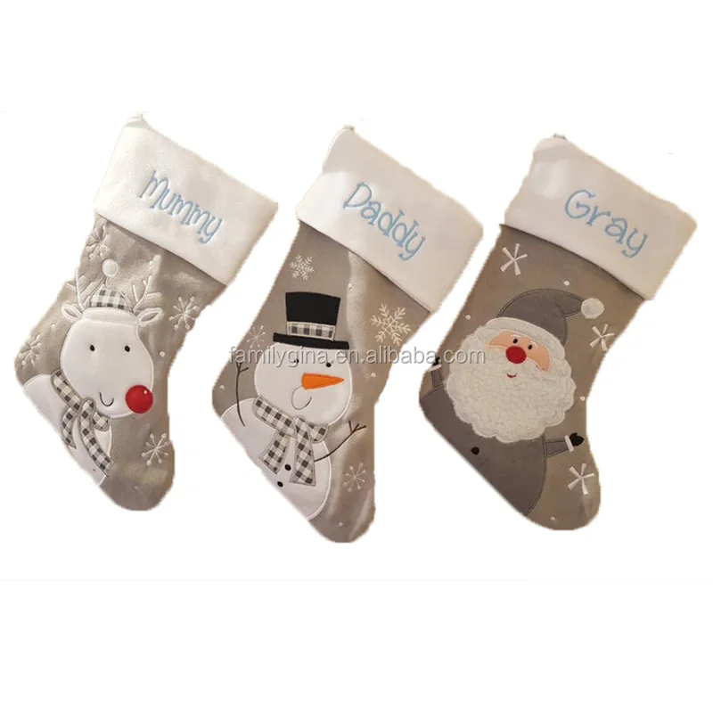 Grey Santa Snowman Print Stocking -fgl5070.jpg