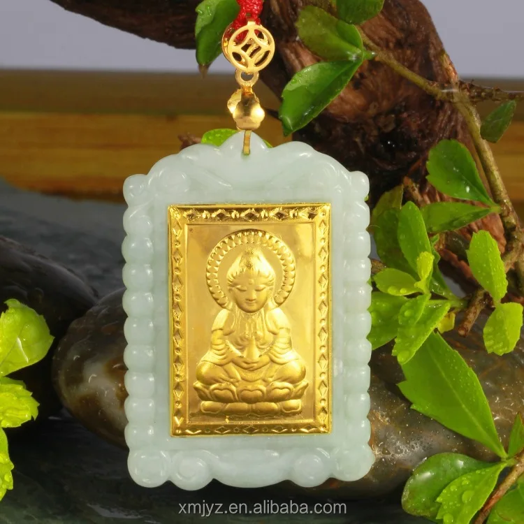 

Gold Inlaid Pure Gold Inlaid With Jade Guanyin Laughing Buddha Pendant Square Pendant For Men And Women Manufacturer Wholesale