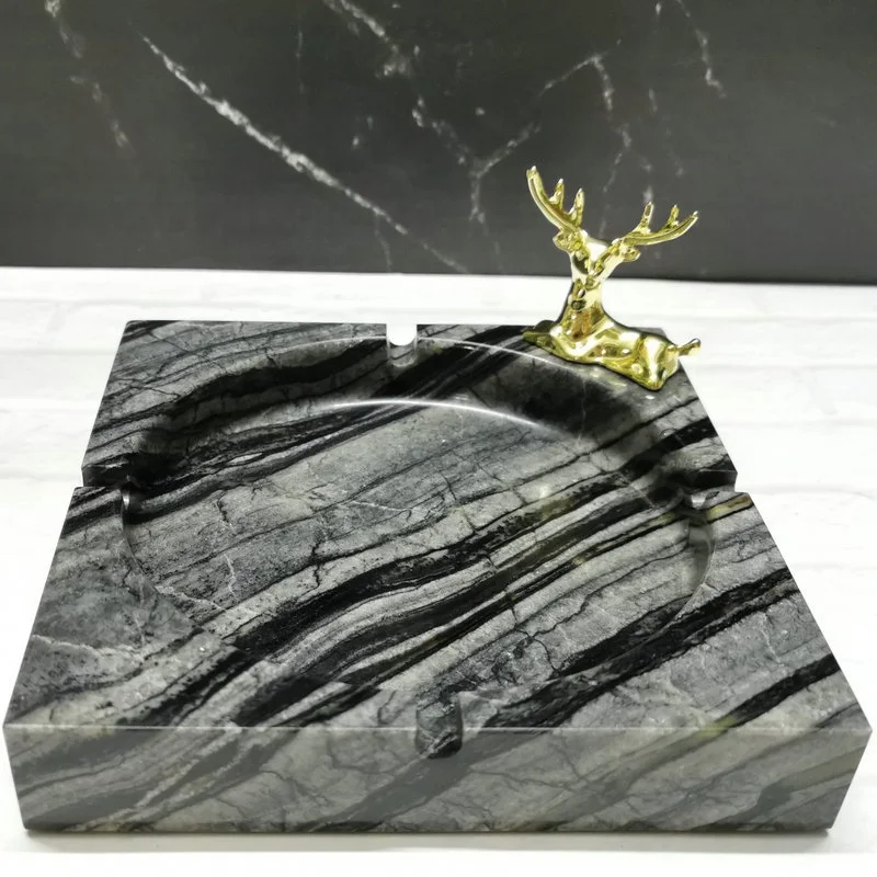 

Nordic Vintage Marble Ashtray Decoration Unique Gold Deer Decorative Ashtray Stand In Hotel, Black