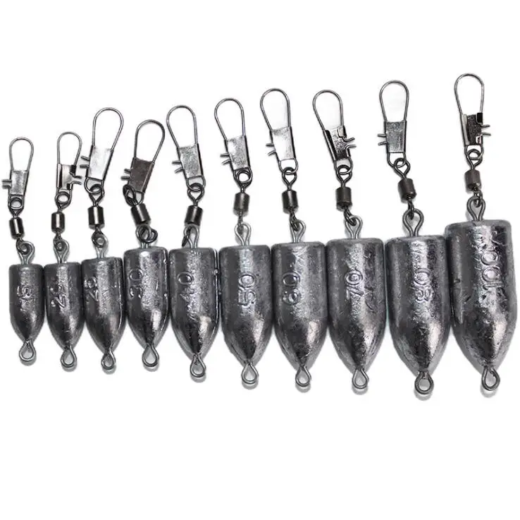 

WEIHE 15g/20g/25g/30g/40g/50g/60g/70g/80g/100g bullet shaped double ring fishing lead sinker with connector