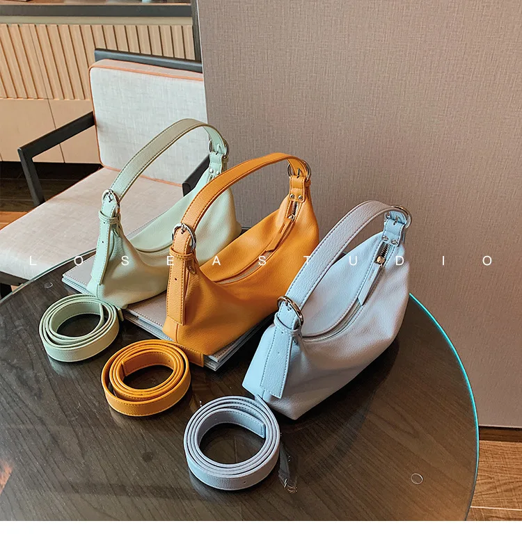 

2021 New PU material simple elegant zipper single shoulder bag wholesale girls shopping wallet and phone handbags, 5 colors