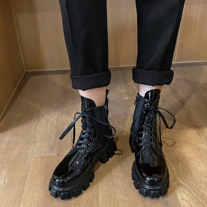 

Leather Upper Detachable Pocket Platform Round Toe Women Ankle Boots Side Zipper Chunky High Heel Short Booties For Ladies, Black,khaki