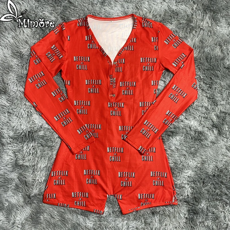 

Sexy Onesie Pajama Red lips Pattern Printed Women Netflix For Women's Sleepwear